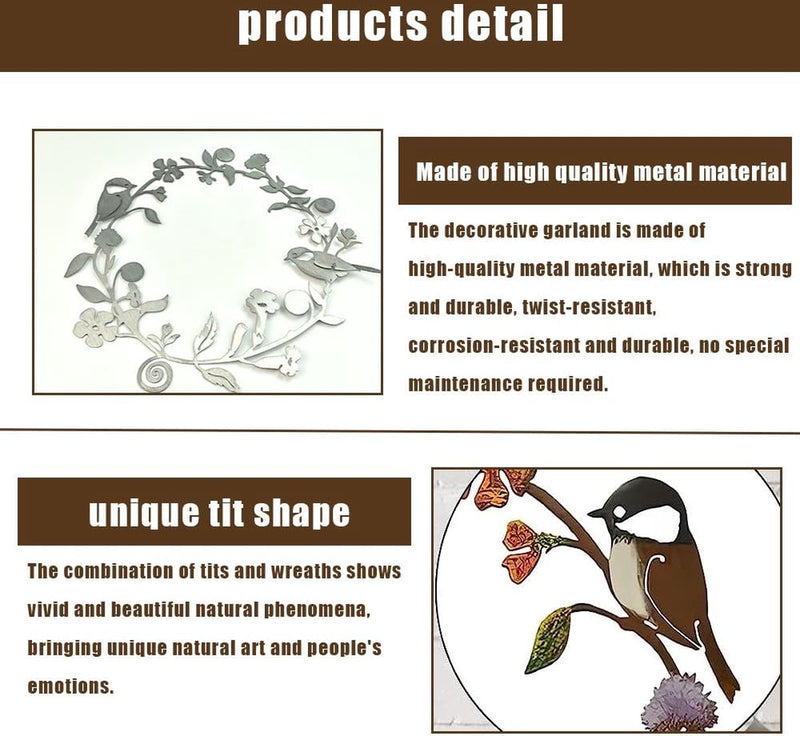 Decoratieve krans, deurkrans voor de zomer, met bladeren, bloemen en vogels, decoratie, metalen krans, deurkrans, deurkrans, deurkrans, 30 x 29 cm, roestkleurige krans voor huisdeur