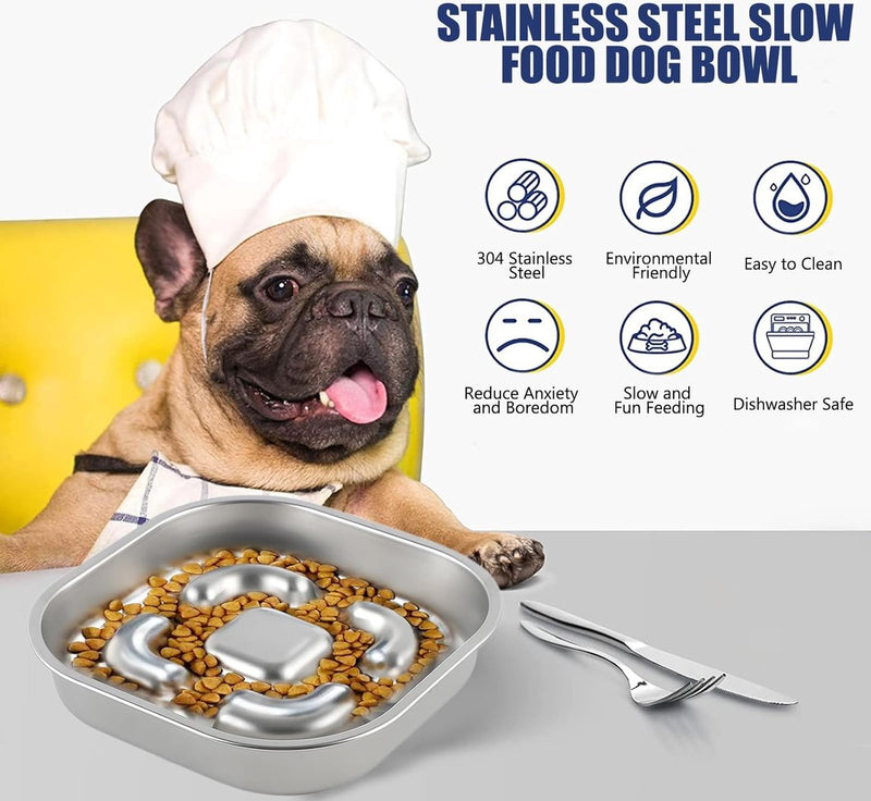 Anti-sling hondenkom, anti-slingerkom, roestvrij staal, slowfeederkom, hond, antislip roestvrijstalen hondenkom voor grote, kleine en middelgrote honden, voerbak hondenkom