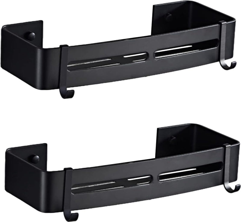 Shower Caddy No Drilling 2 Pack Shower Shelf with 2 Hooks for Bathroom Kitchen Toilet Aluminium Matt Black