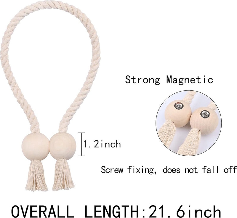 Set van 4 sterke magnetische gordijnbinders, tiebacks voor gordijnen, gordijn tiebacks, magnetische tiebacks, handgeweven tiebacks, gordijn tiebacks (beige - bal, 4)