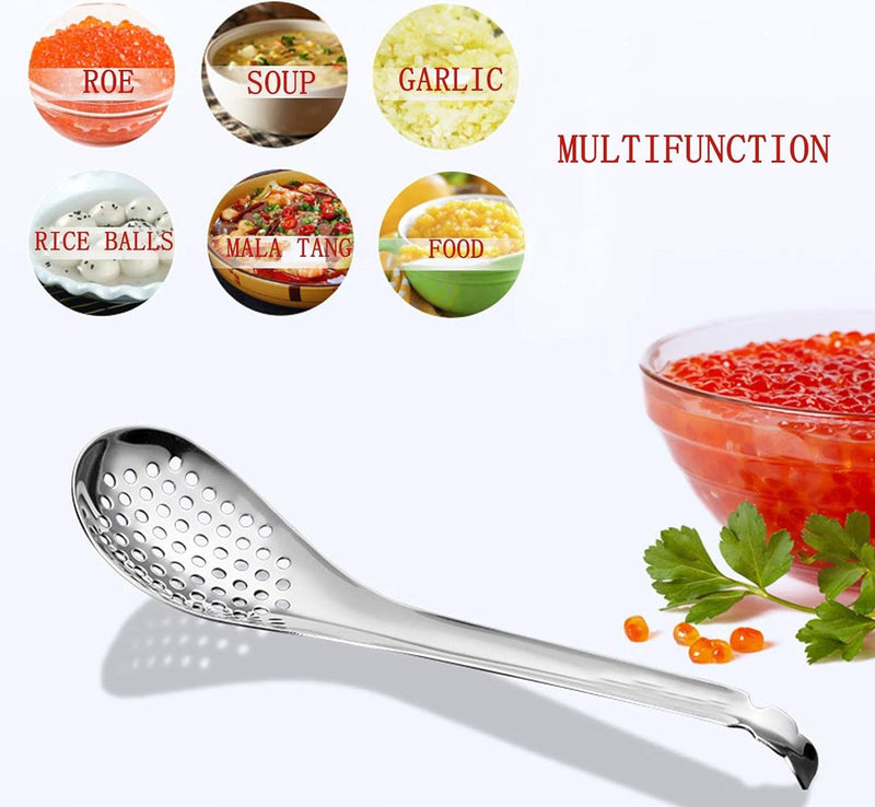 Kaviaarlepel, zeef, lepel, abseielepel, multifunctionele lepel, moleculaire lepel, 56 gaten, duurzame caviaarspoons, handwerk, zeeflepel voor keukenkookgereedschap, roestvrij staal, verdikt kookgerei, 3 stuks