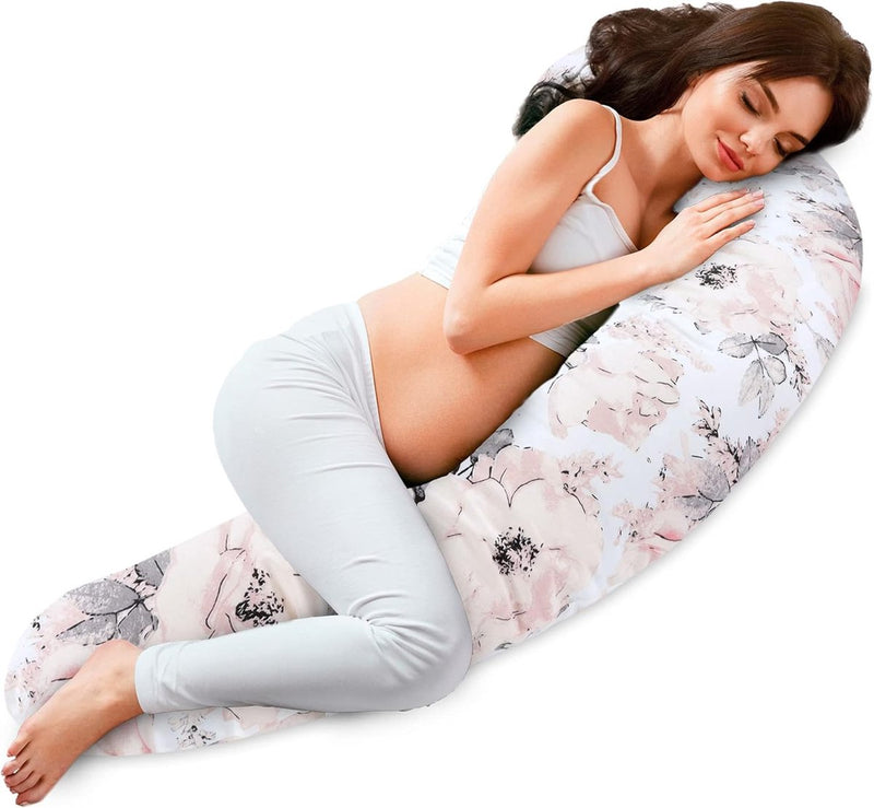 Borstvoedingskussen, XXL, zijslaapkussen, katoen - zwangerschapskussen, ondersteuningskussen, volwassenen, 165x70 cm, wilde roos