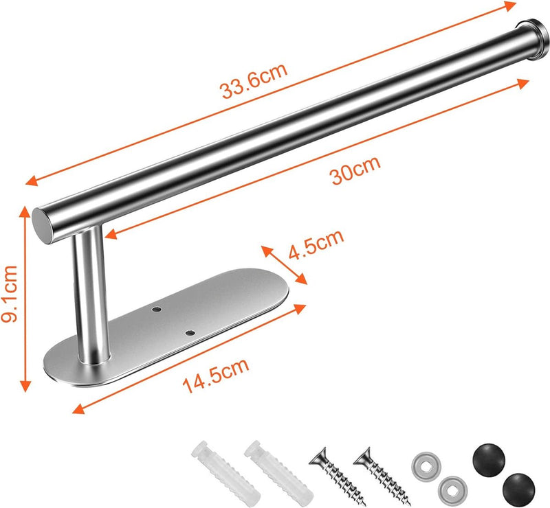 Keukenrolhouder zonder boren, zelfklevende of boorbare handdoekhouder/keukenhouder, keukenrolhouder van roestvrij staal, tissuestick geschikt voor keuken, badkamer, slaapkamer (zilver)