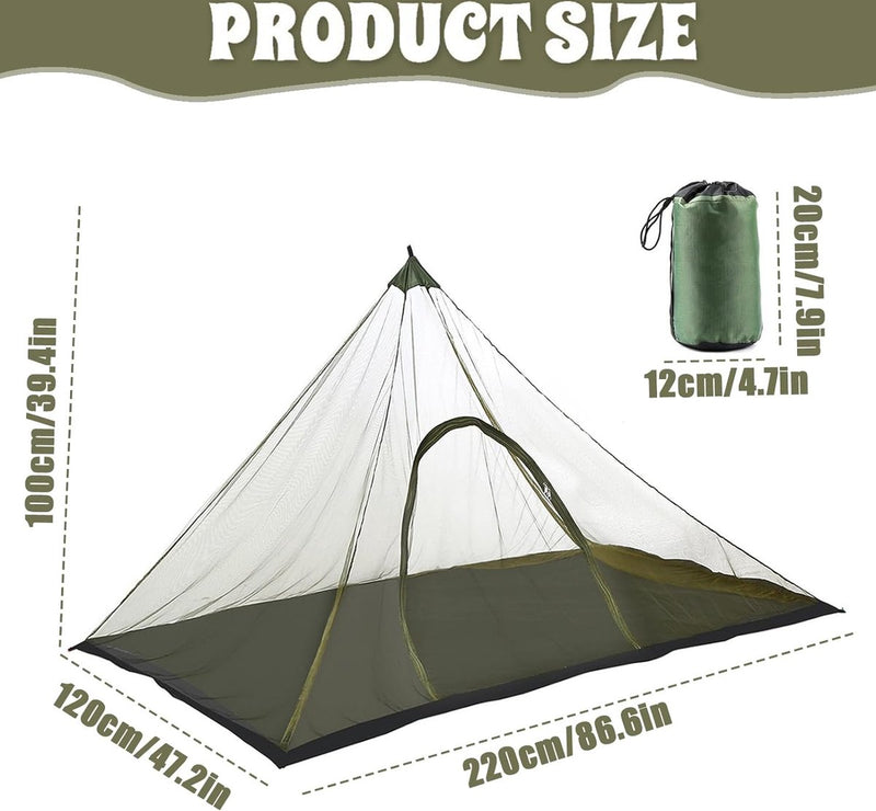 Camping klamboe, campingtent, muggennet voor 1 persoon, 220 x 120 x 100 cm, waterdicht, nettent met ritssluiting, voor wandelen, kamperen, vissen (groen)