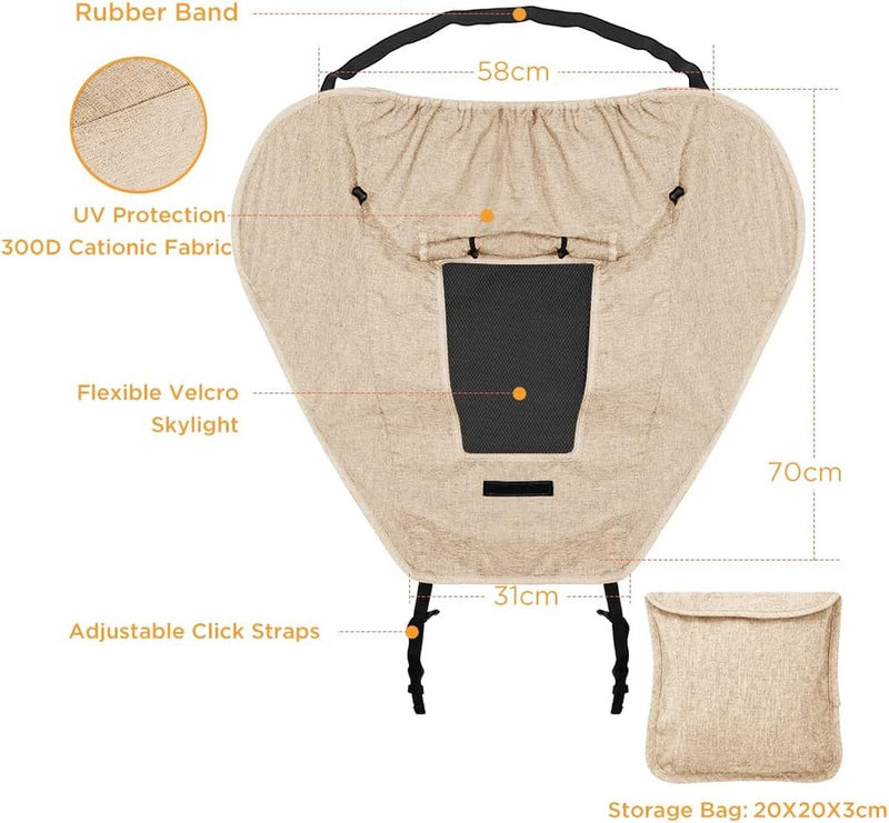 Luifel kinderwagen met uv-bescherming 50+ en waterdicht, dubbellaags stof met kijkvenster en extra brede schaduwvleugels, kaki