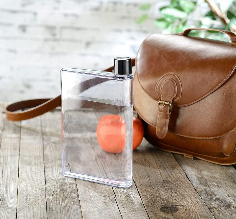 A5 platte waterfles, 750 ml platte drinkfles reisfles slank AS plastic waterfles herbruikbaar BPA-vrij voor school, buitenactiviteiten in de sportschool, fietsen, wandelen