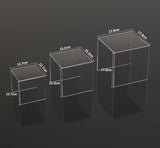 Clear Acryl Risers 3-delig, vierkant acryl display standaard voor levensmiddelen, tafelblad, display rek voor verkopers, verzamelobjecten, Funko Pop, parfum, kleine planten, 12,7 x 15,2 x