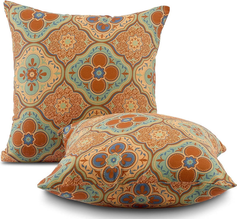 Set van 2 kussenslopen 40 x 40 cm, 100% katoen, oranje-rood, kleurrijk patroon, decoratieve hoofdkussenslopen met ritssluiting, superzacht, premium en hypoallergeen, super comfortabele