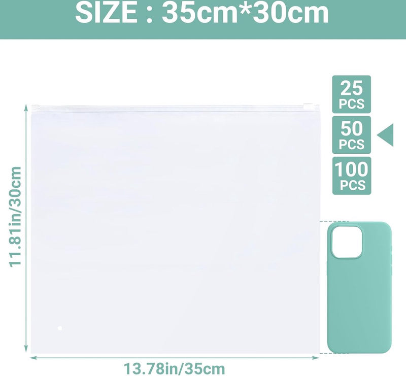 Zip Bags Kleding, 50 stuks 35 x 30 cm Zip Bags, Groot, Reistas, Kleding, Plastic Zak met Rits voor kleding, Handdoeken, Documenten, Reisaccessoires