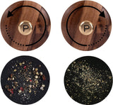 Zout- en pepermolenset met molenonderzetter, verstelbare keramische maalwerk, zoutmolen, roestvrijstalen maalwerk, pepermolen, acaciahout, 22 cm hoogte, bodem 5,5 cm