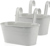 2 stuks hangende metalen bloempot met haken, voor balkon, bloempot, hangend, voor decoratie, balkon, tuin, muur, binnen en buiten, grijs