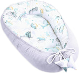 Babynestje voor pasgeborenen baby's, 90 x 50 cm, handgemaakte cocon, dubbelzijdig van katoen, wafel met babynestje, waterdieren, lichtgrijs