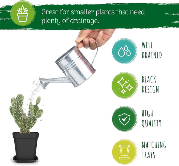 Bloempot vierkant, deze kleine bloempotten zijn perfect voor decoratie of binnen en buiten, plantenpot met onderzetter - in zwart (set van 15)