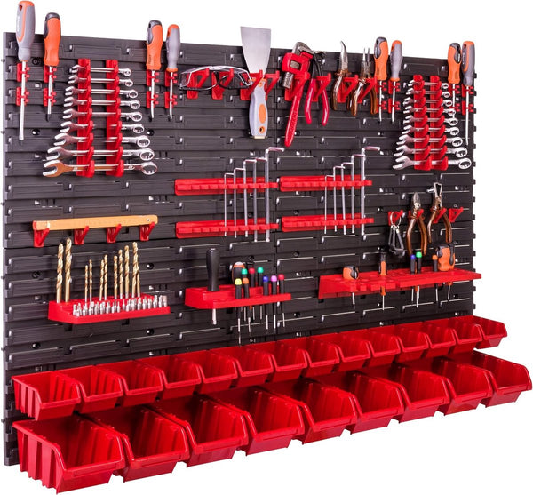 Opslagsysteem wandrek 115x78 cm, gereedschapshouders, 23 stuks. Stapelboxen opbergkast, extra sterke wandplaten, uitbreidbaar rek, werkplaatsrek, magazijnrek, werkplaatswandrek St