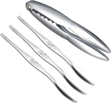 4-delige zeevruchten tool zeevruchten vorken set 1 kreeft krabben crab en 3 roestvrij staal zeevruchten vorken harde schaal schaaldieren alle soorten zeevruchten en noten enz. (zilver)