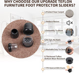 stoelpoothoezen 16-pack stoelpootglijders voor tapijt meubelvoetbeschermers pads 3,2 cm rond transparant TPE hoogelastisch zacht rubber met zwart geen krassen