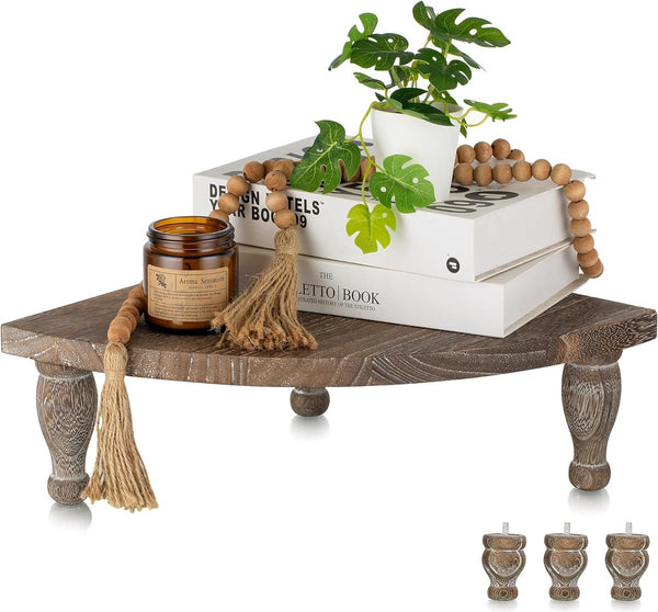 Decoratief houten dienblad, decoratief dienblad: vintage dienblad, hout, bruin met standaard, voeten, decoratieve hoekplaat, rustieke sector houten plaat, artikelstandaard voor cafékaarsen keuken badkamer