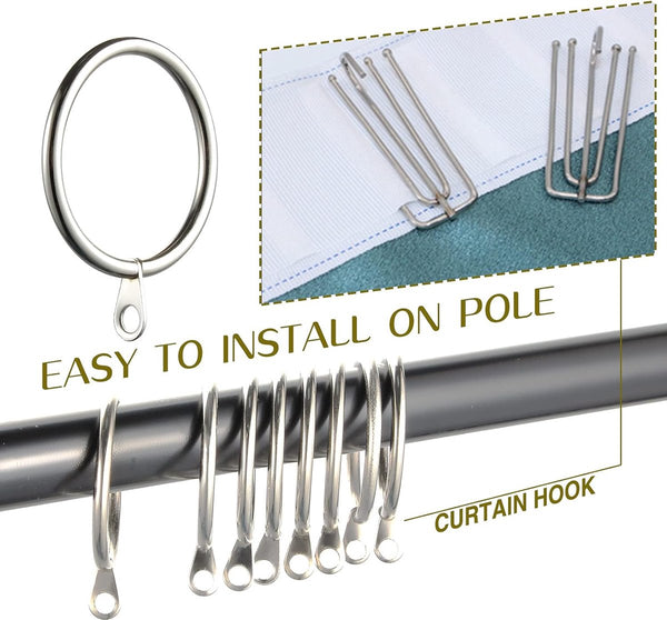 60 stuks metalen gordijnringen, gordijnringen, 38 mm binnendiameter, gordijnophangringen voor gordijnroeden voor raam, deur, douchegordijn (zilver)