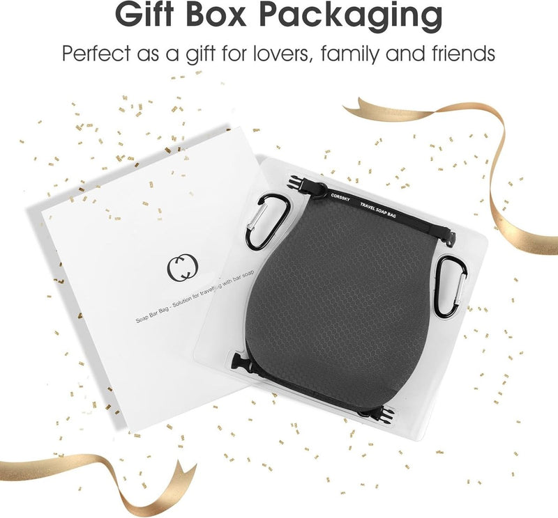 Set van 2 zeep-reiskoffers, draagbare zeepzak, reiszeep, oplossingen voor reizen, badkamer, douche, gym, met bar zeep (grijs)