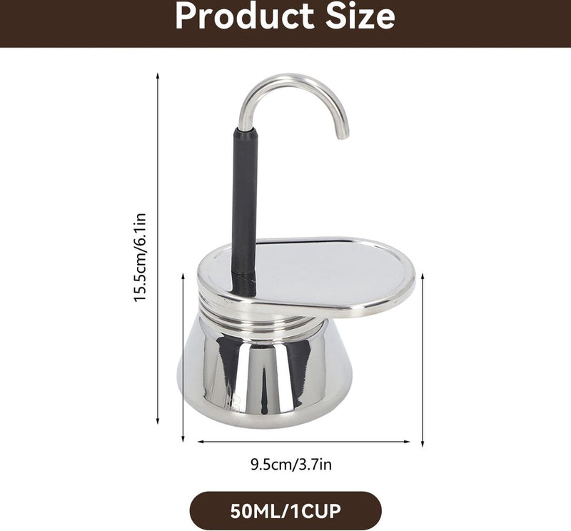 Mokkakan, 6,1 x 8,7 inch, met enkele uitloop, roestvrij staal, espressokoker, mini-fornuis, espressomachine, Italiaans type, espressokopjes, koffiezetapparaat
