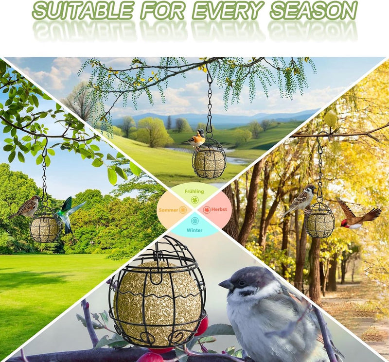 Meizenbollhouder, vogelvoederstation, mezenbollhouder met S-vormige haken, metalen vogelvoederhuis om op te hangen, voor tuin, outdoor, bos, wilde vogels zoals mussen, roodborstjes, mussen (4)