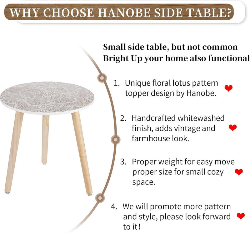 Bijzettafel ronde tafel hout: witte kleine balkonbijzettafels voor de woonkamer met 3 houten poten witte kleine boho buitenbanktafels voor in de tuin 2 stuks, 45 x 45cm