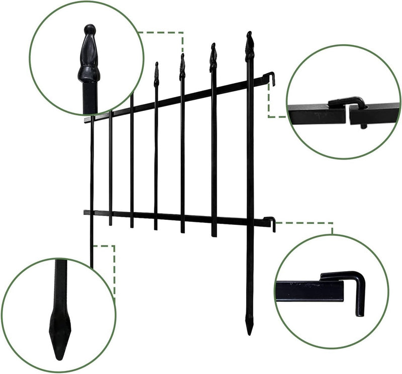 Metalen decoratieve tuinhek 57,5 cm breed x 45,5 cm hoog (4 panelen) Hekpaneelrand Opvouwbaar hek Landschapshek voor bloembed, tuin, dierenbarrière