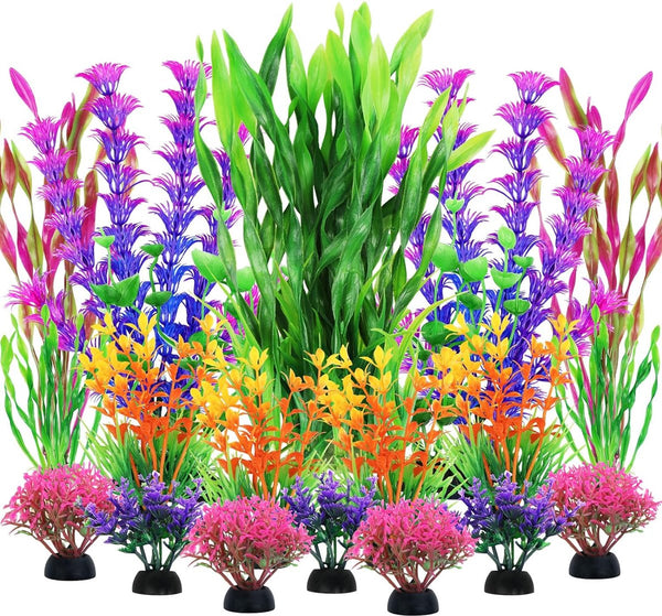 Pakket met 20 kleurrijke kunstplanten, aquariumdecoratie, terrariumplantdecoratie, voor aquaria, visaquariumdecoratieplant