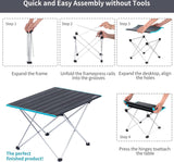 Camping klaptafel, aluminium tafelblad, waterdicht, draagbaar, licht, voor eten, koken, picknick, outdoor, vissen (zwart groot)