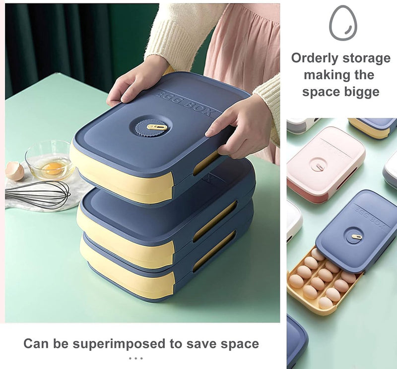 Eierhouder, eierbewaardoos, eierbox met lade, stapelbare eierhouder, automatische eierbox, multifunctionele eierbox voor koelkast, keuken