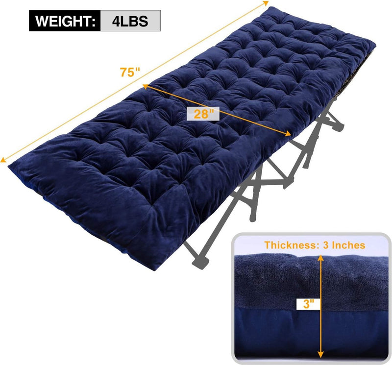 XL matras voor campingbed, zacht comfortabel katoen dik slaapmatras pad, dik marineblauw