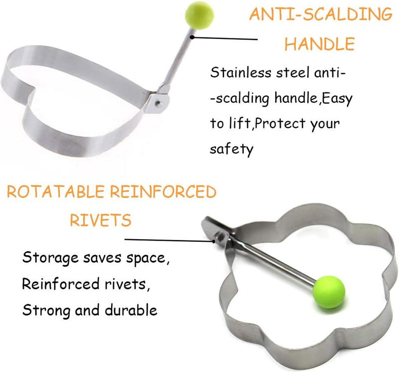 Gebakken eiervormen voor de pan, 11 stuks, roestvrijstalen gebakken eiervorm Gebakken eierpan met handvat