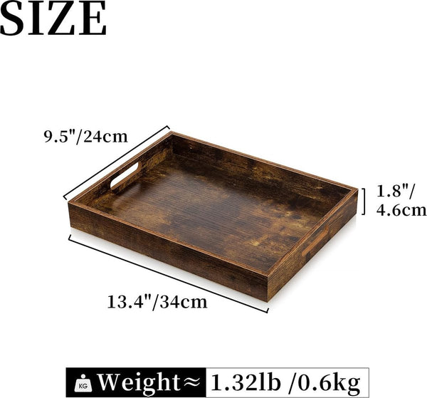 Dienblad Houten Dienblad Decoratief Dienblad: Bruin Decoratief Dienblad Rechthoekig Retro Vintage Dienbladen met Handvat voor Keuken Salontafel 34 x 24 cm