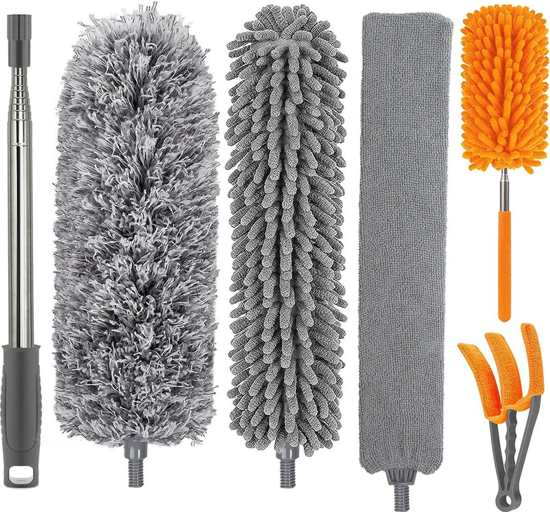 Reiniging Feather Duster met 30-100" Verlengpaal Plafondventilator Microfiber Duster Intrekbare opening Lange stofdoek voor hoge plafonds Spinnenweb Blinde muur