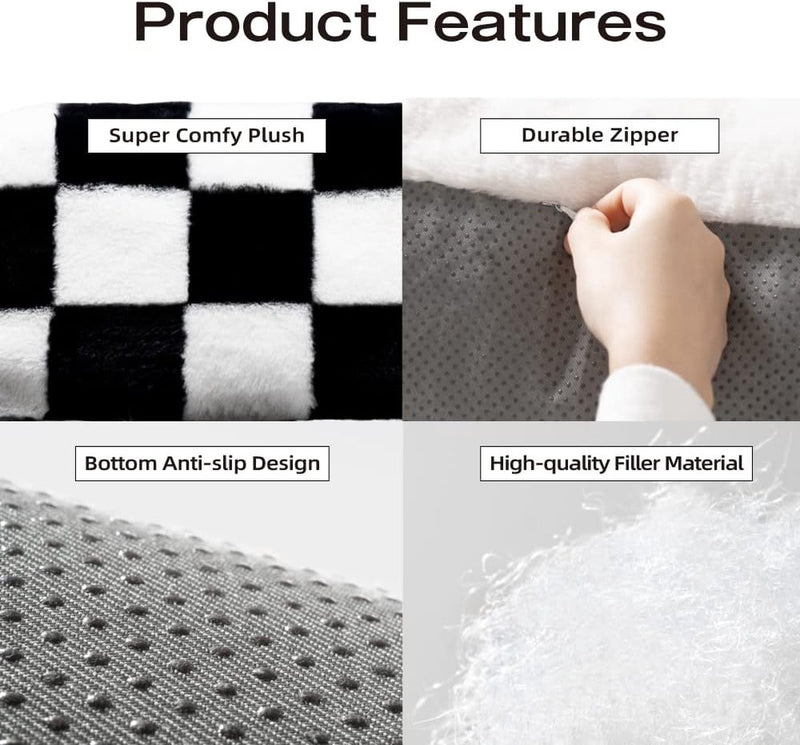 Kattenbed, wollig en zacht, kattenbankbed voor middelgrote en kleine honden/katten, schattig kattenbed met antislip onderkant, schaakbord