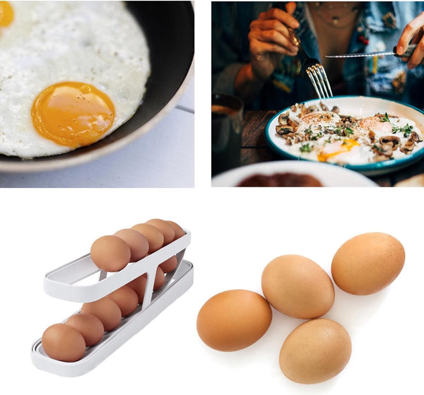 Eierhouder koelkast, automatisch rollende eierdispenser, rollende eierhouder, voor de koelkast, voor keukenkasten, koelkasten, voorraadkamers (dubbel)