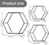 Set van 3 hexagon wandplanken, hangrek, metaal en hout, zwevend rek, wandopslag, organizer voor keukenrek, badkamer, slaapkamer, wanddecoratie (zwart)