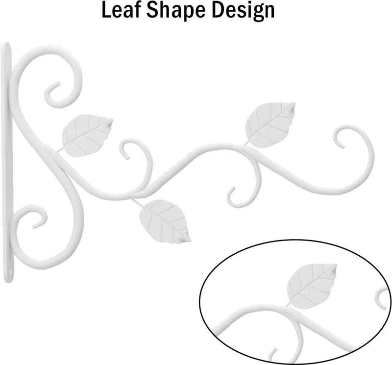 2 stuks houder voor bloemhouders, wandhouders hangmanden, lantaarn wandhouder uit, hangende ijzeren kunst buiten met bladpatroon hangende mand voor tuinvogelhuisjes, windspel (wit)