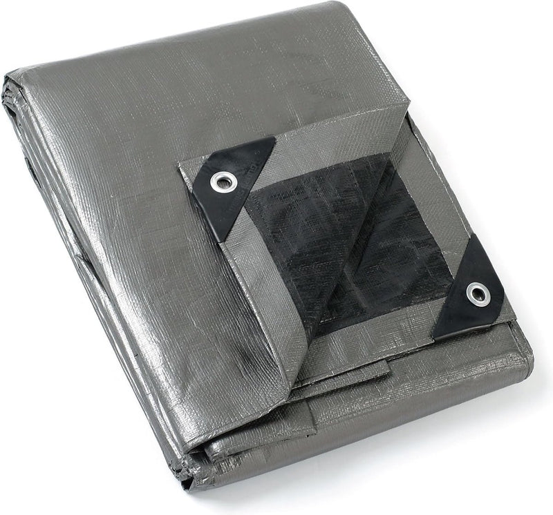 Afdekzeil, met ogen, waterdicht, 4 m x 4 m, grijs/zwart, zeildoek, 160 g/m², beschermend zeil, multifunctioneel zeil, scheurvast, uv-gestabiliseerd, schimmelbestendig