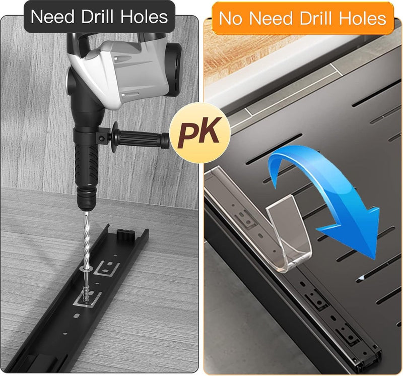 Telescopische lade, uittrekbare lade-opbergrekken voor keukenkasten, uittrekbare lade (25 cm B x 43 cm D x 9 cm H), boren en spijkeren niet nodig