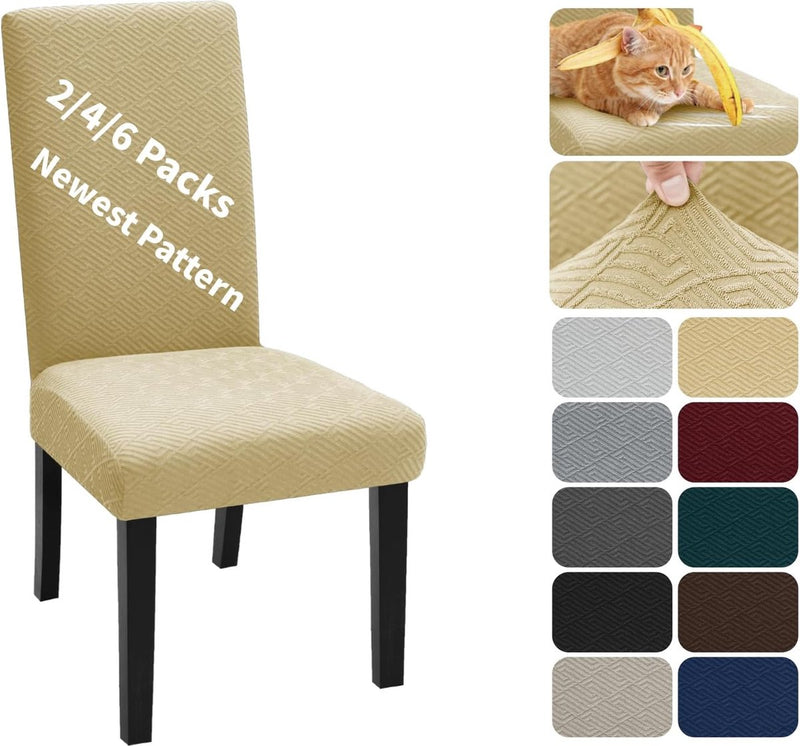 Jacquard stoelhoezen, 4 stuks, afneembaar, wasbaar, elastaan, universeel, voor hotel, ceremonie, banket, restaurant, thuis (beige)