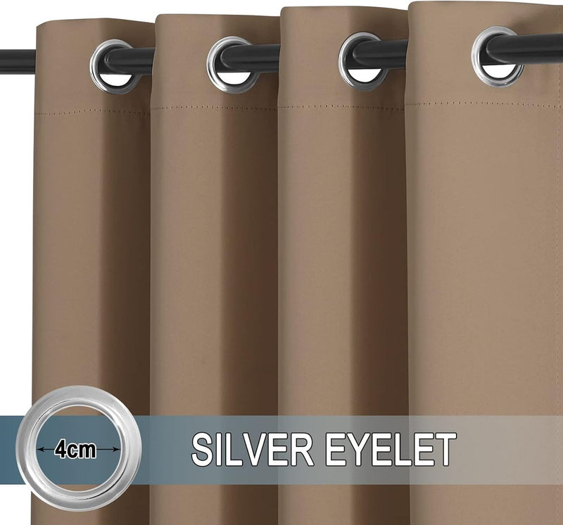 Set van 2 outdoorgordijnen, zonwering & inkijkbescherming, balkongordijn, outdoorgordijn, waterdicht, gordijn met inslagringen, paviljoen en terras, H 243 x B 132 cm, cappuccino