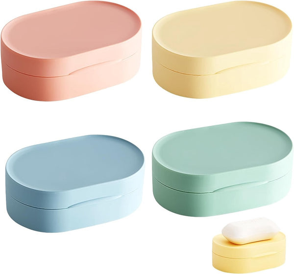 4 stuks waterdichte zeepbakjes met deksel, draagbare reiszeepdoos, kleurrijke creatieve zeepdoos, kunststof zeepbox voor zakenreizen, toerisme, fitnessstudio, zwembad, geel, roze, blauw, groen