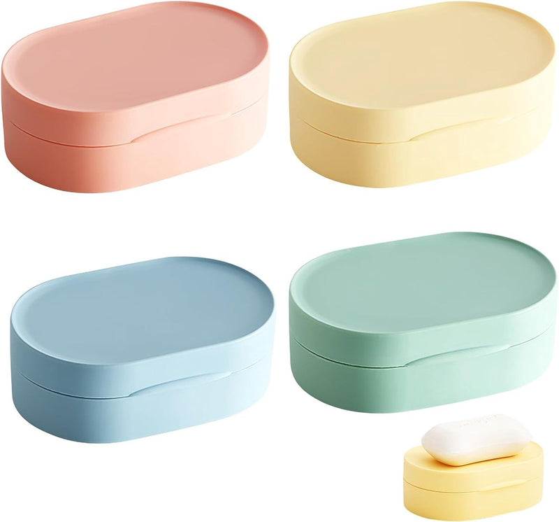 4 stuks waterdichte zeepbakjes met deksel, draagbare reiszeepdoos, kleurrijke creatieve zeepdoos, kunststof zeepbox voor zakenreizen, toerisme, fitnessstudio, zwembad, geel, roze, blauw, groen