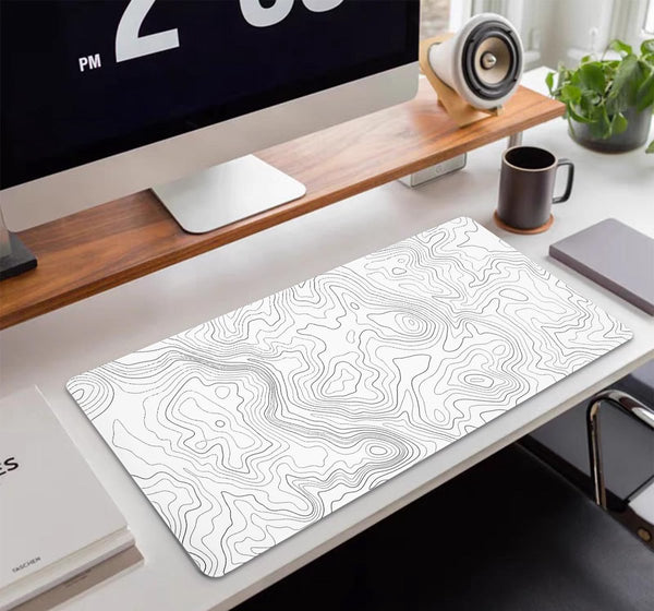 Muismat voor gaming, XXL, wit, minimalistische topografische kaarten, bureauonderlegger, muismat met rubberen antislip, verbeterde precisie en snelheid, muismat voor kantoor, thuis, 800 x 350 mm