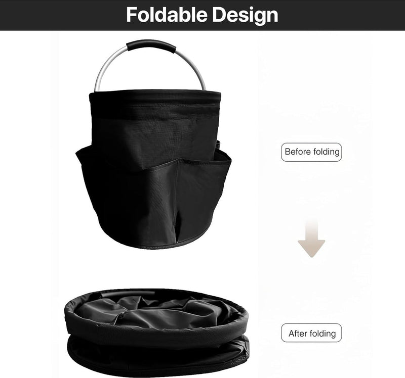 Organizer voor schoonmaakartikelen, draagbare opbergmand, opvouwbare organizer voor schoonmaakartikelen met handvat en 6 vakken voor opslag thuis, winkelen, picknicken en tuin (zwart)