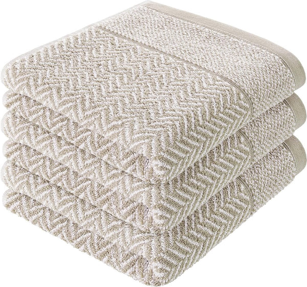 Handdoekenset, 100% katoen, patroon (zandgrijs/wit, 3 handdoeken 50 x 100 cm)