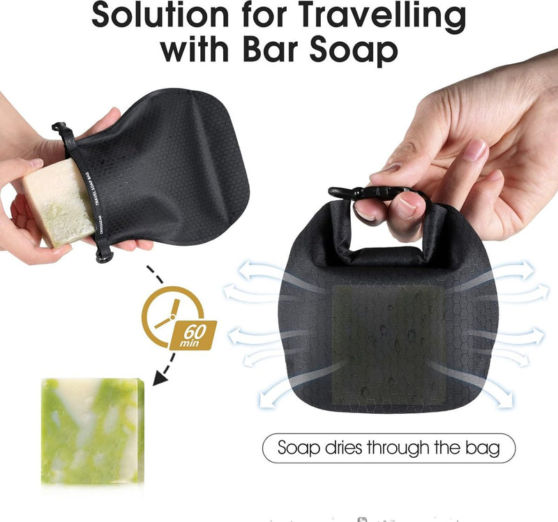 Set van 2 zeep-reiskoffers, draagbare zeepzak, reiszeep, oplossingen voor reizen, badkamer, douche, gym, met bar zeep (grijs)