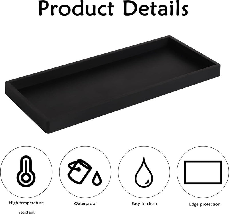 2 stuks zwarte badkamerdecoratie, dienblad zwart, badkamer dienblad, geschikt voor badkamerwerkblad, wastafel, toiletten (zwart)