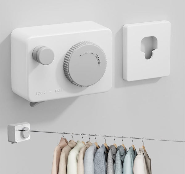 Uittrekbare waslijn, 4,2 m, uittrekbare muur, vast, onzichtbare waslijn, intrekbaar voor balkon, binnen, tuin, draagvermogen 20 kg (wit)